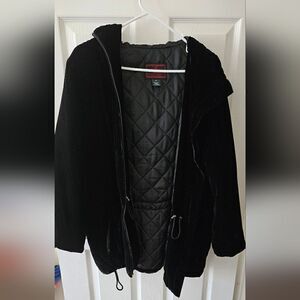 Lauren Ralph Lauren Black Velvet Coat Fur Hood Women’s Sz M